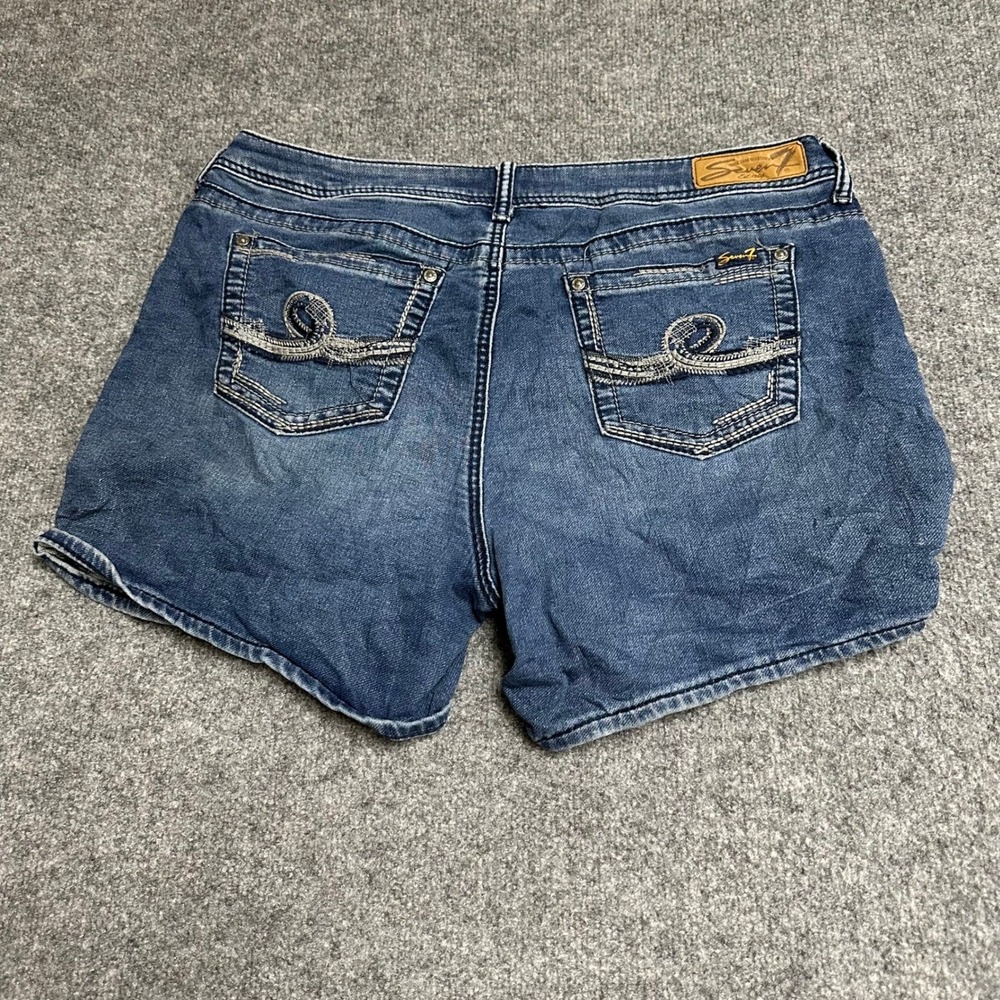 Seven7 Shorts Womens Size 12 Blue Denim Mid Rise Stretch Casual Embroidered